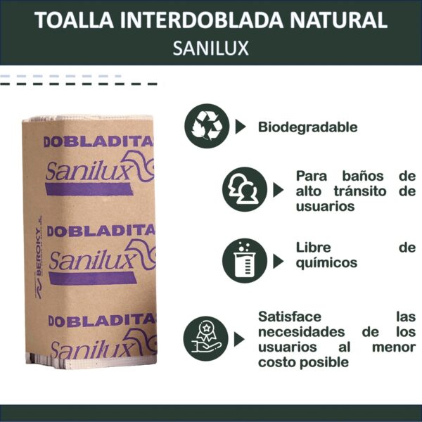 TOALLA INTERDOBLADA SANILUX NATURAL | CAJA CON 20 FAJITAS 100 HOJAS C/U