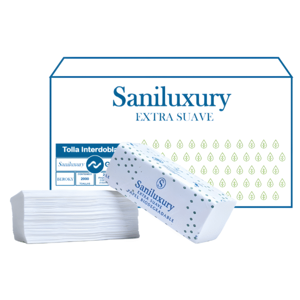 TOALLA INTERDOBLADA SANILUXURY BLANCA | CAJA CON 20 FAJITAS 100 HOJAS C/U