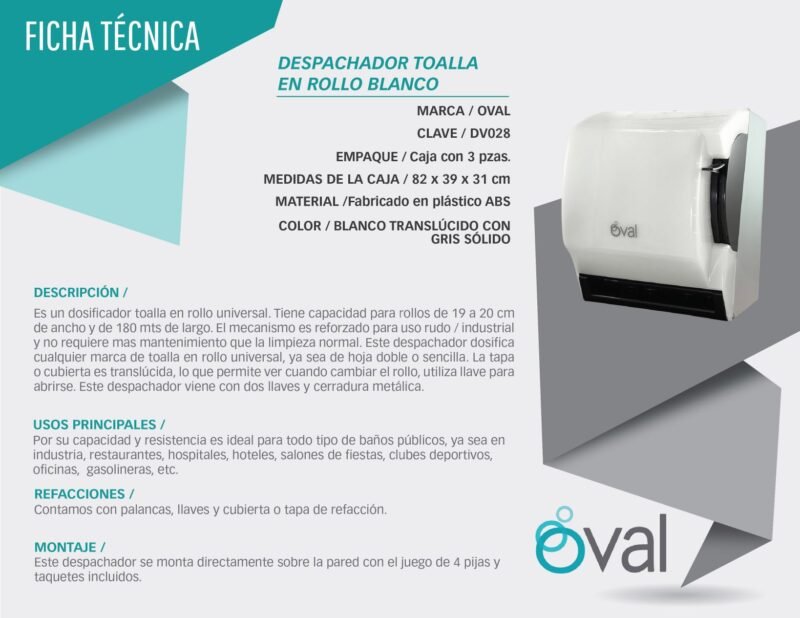 DESPACHADOR TOALLA EN ROLLO OVAL DV028