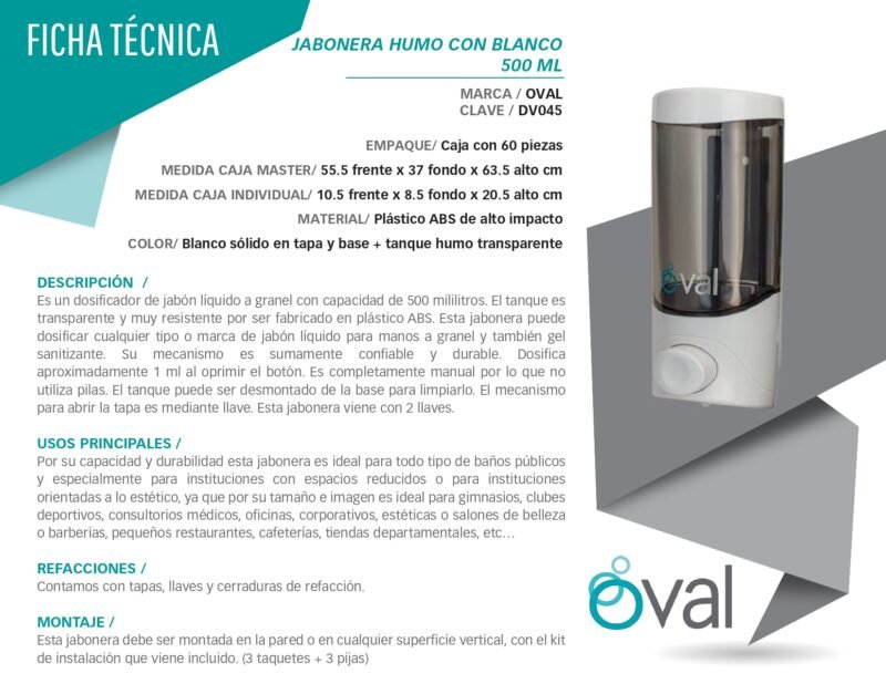 JABONERA EN GEL OVAL 500 ML DV045
